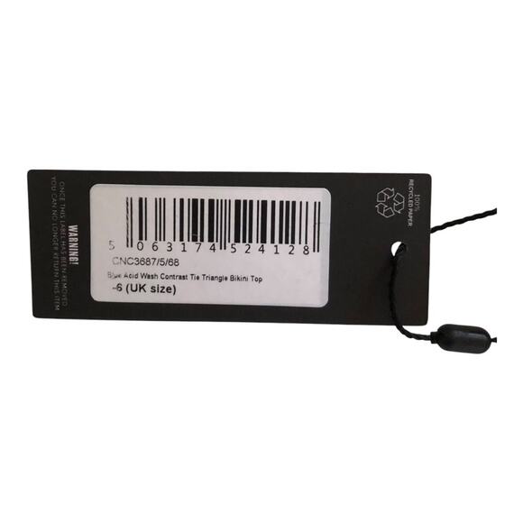 Pretty Little Things NWT Blue Acid Wash Contrast Tie Triangle Bikini Top Size 2 - Picture 10 of 13